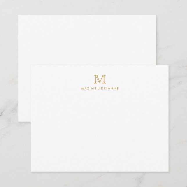 Classic Gold Modern Monogram Initial Note Card (Front/Back)