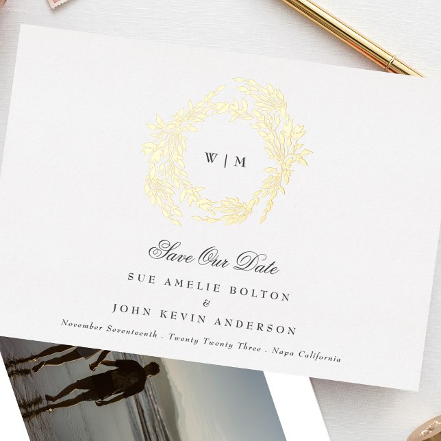 Classic Gold Monogram Botanical Crest Wedding (Creator Uploaded)