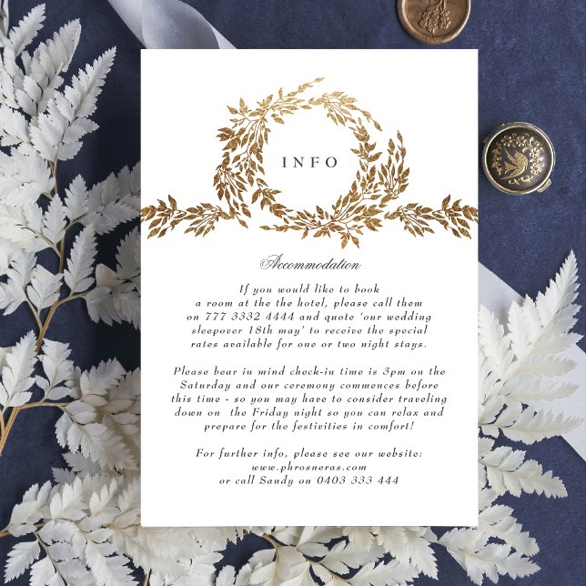 Classic Gold Monogram Botanical Crest Wedding Enclosure Card (Creator Uploaded)