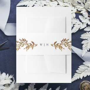 Classic Gold Monogram Botanical Crest Wedding Invitation Belly Band