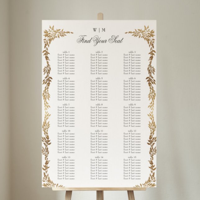 Classic Gold Monogram Botanical Crest Wedding Poster (Creator Uploaded)