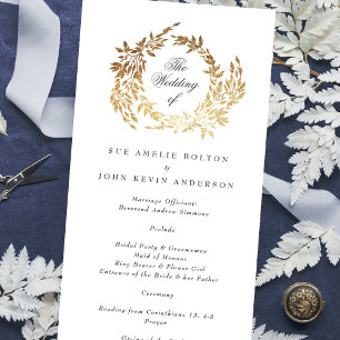 Classic Gold Monogram Botanical Crest Wedding Programme