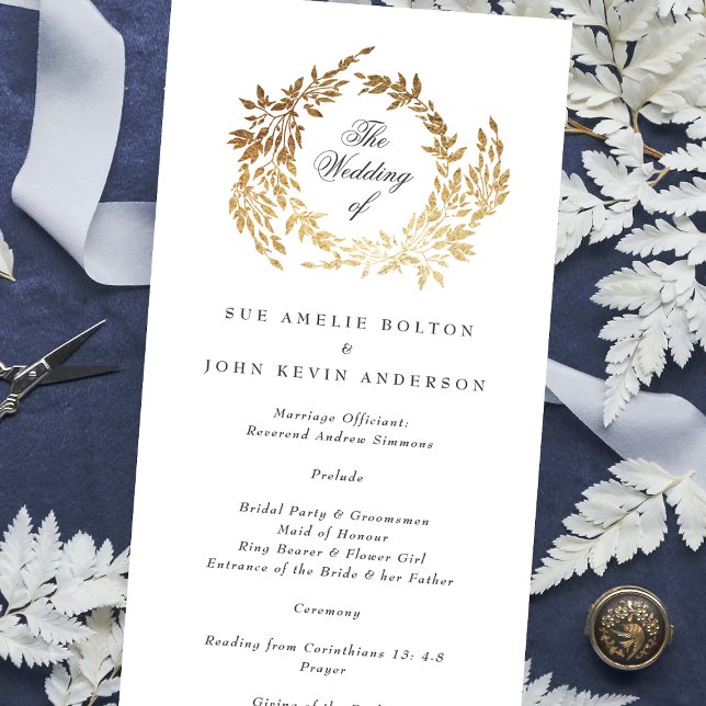 Classic Gold Monogram Botanical Crest Wedding Programme (Creator Uploaded)