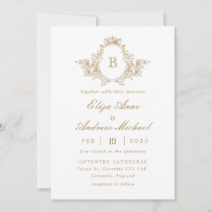 Classic Gold Monogram Crest Wedding Invitation