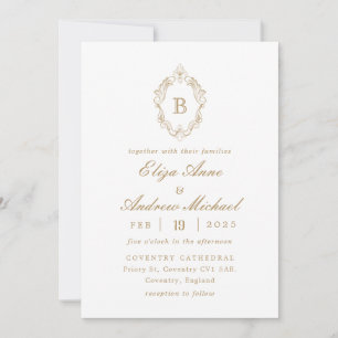 Classic Gold Monogram Crest Wedding Invitation