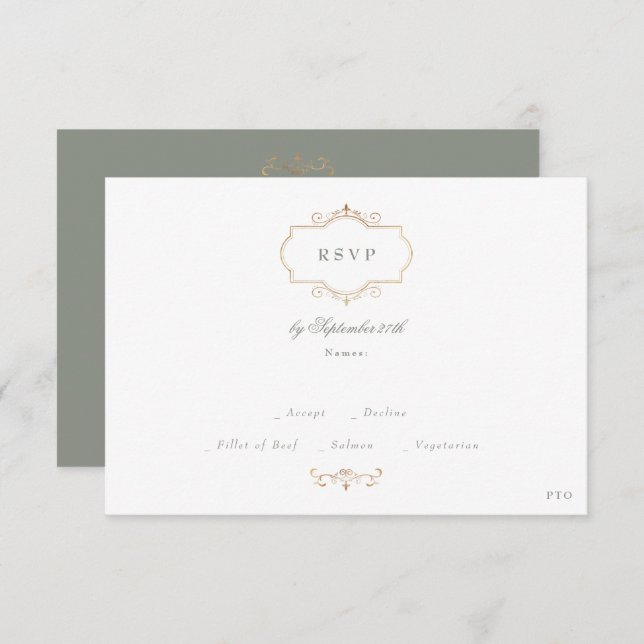 classic gold monogram website QR CODE BACK sage RSVP Card (Front/Back)