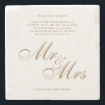 Classic Gold Mr and Mrs Wedding Thank You Message Stone Coaster<br><div class="desc">Classic Elegant Script Gold Mr and Mrs Wedding Thank You Message that can also replace thank you cards.</div>