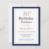 Classic Gold Navy Blue 50th Birthday Party