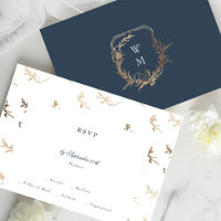 classic gold Navy Blue monogram crest wedding