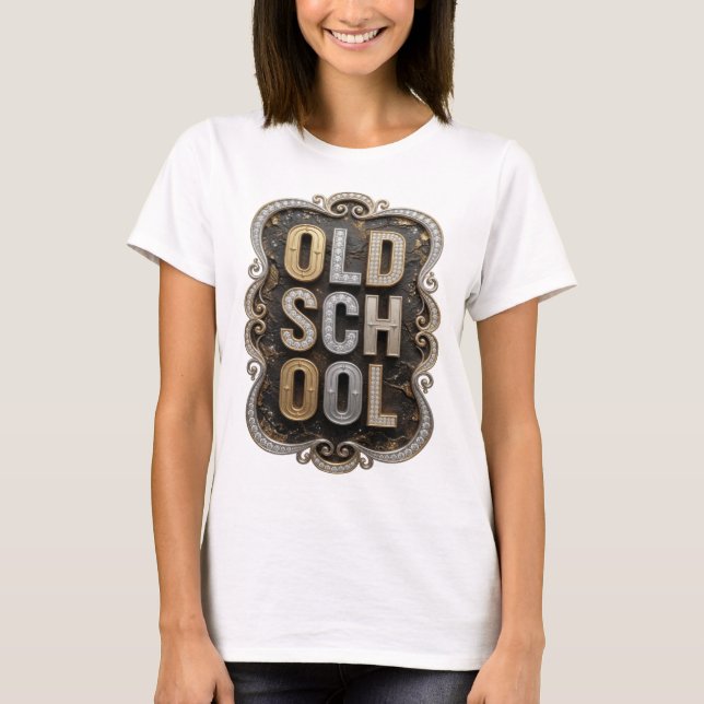 Classic Gold OLD SCHOOL Bold Design T-Shirt (Front)