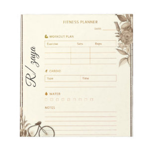 Classic gold pastel cute bike Fitness Planner Notepad