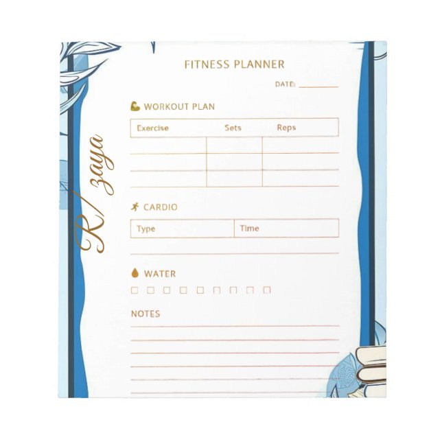 Classic gold pastel cute blue fittness Planner  Notepad (Front)