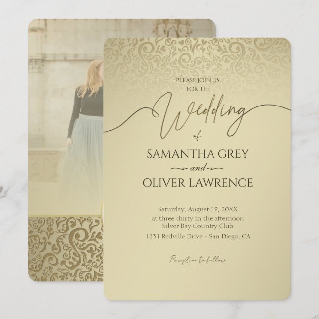 Classic Gold Photo Wedding Invitation (Front/Back)