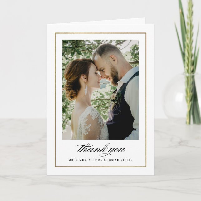 Classic Gold Photo Wedding Thank You Card (Front)