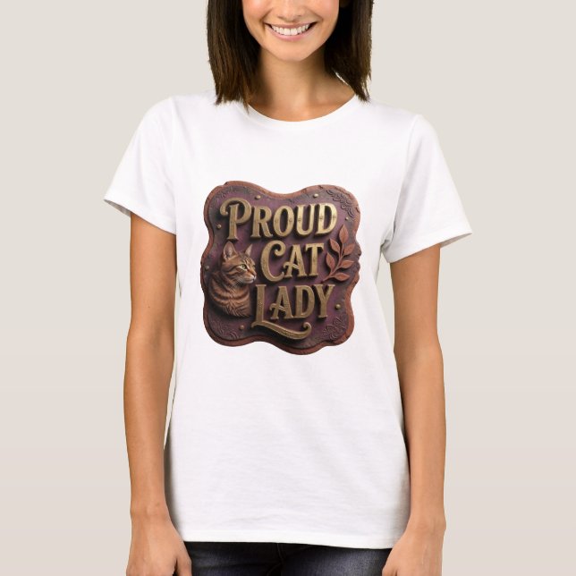 Classic Gold PROUD CAT LADY Statement Design T-Shirt (Front)