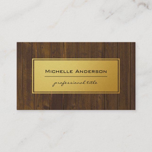 Classic Gold Rustic Wood Business Card (Front)