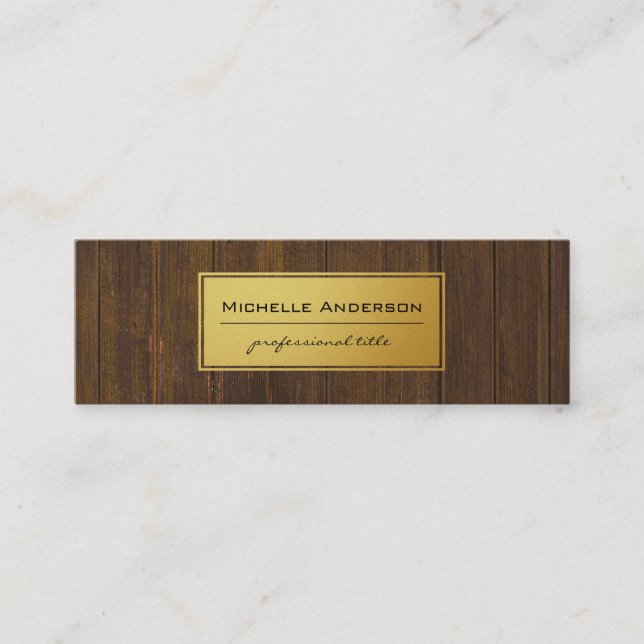 Classic Gold Rustic Wood Mini Business Card (Front)