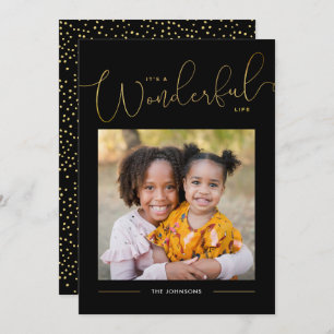 Classic Gold Script Calligraphy Wonderful Life Hol Holiday Card