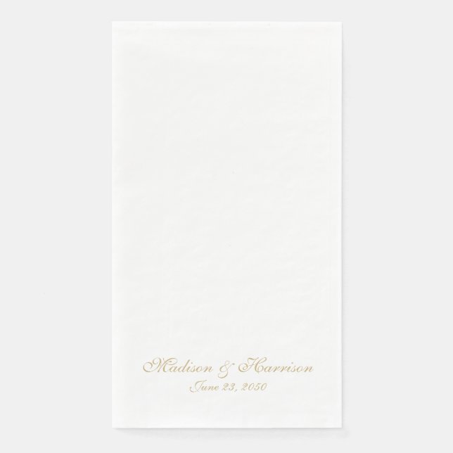 Classic gold script custom names date chic wedding napkin (Front)