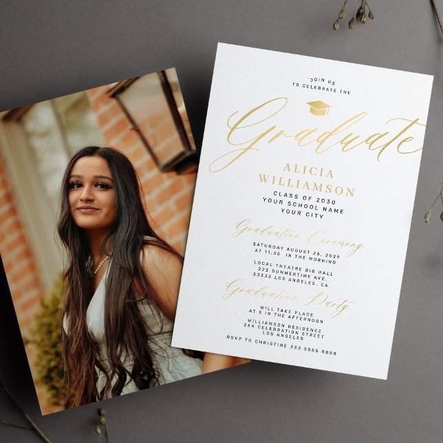 Classic gold script graduate photo graduation  invitation (Creator Uploaded)