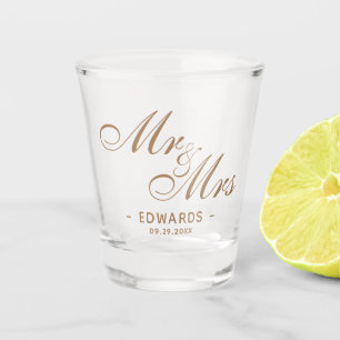 Classic Gold Script Mr and Mrs Wedding Souvenir Shot Glass