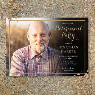 Classic Gold Script Retirement Party Photo Invitation