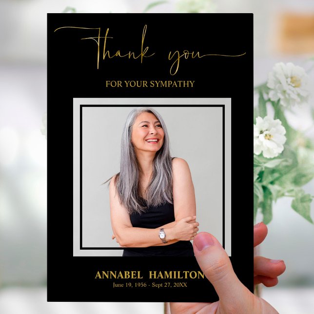 Classic Gold Script Sympathy Thank You Photo Invitation (Creator Uploaded)