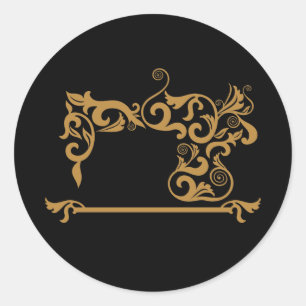 Classic Gold Sewing Machine Round Sticker