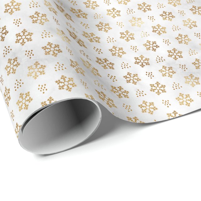 Classic Gold Snowflake on Snow Christmas Holiday Wrapping Paper (Roll Corner)