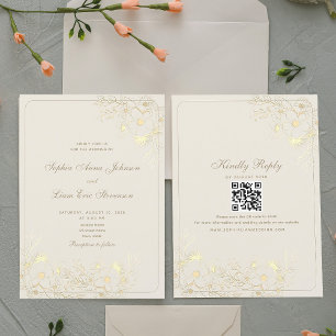 Classic Gold Wedding Invitation with QR Code