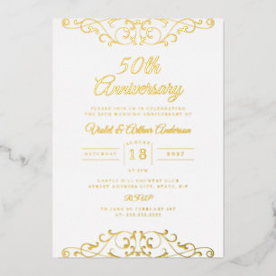 Classic Gold White Swirl 50th Wedding Anniversary