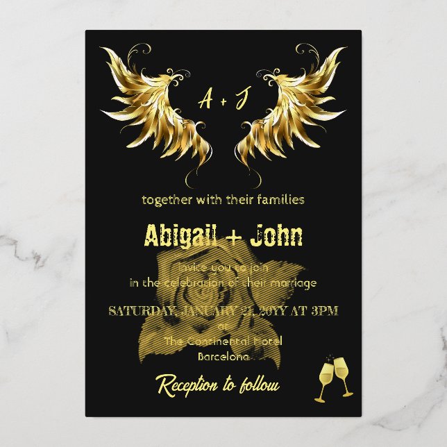 Classic Gold Wing Rose minimalist wedding (Front)