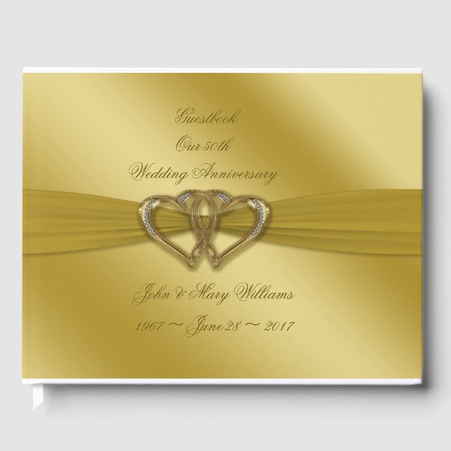 Classic Golden 50th Wedding Anniversary Guestbook (Front)