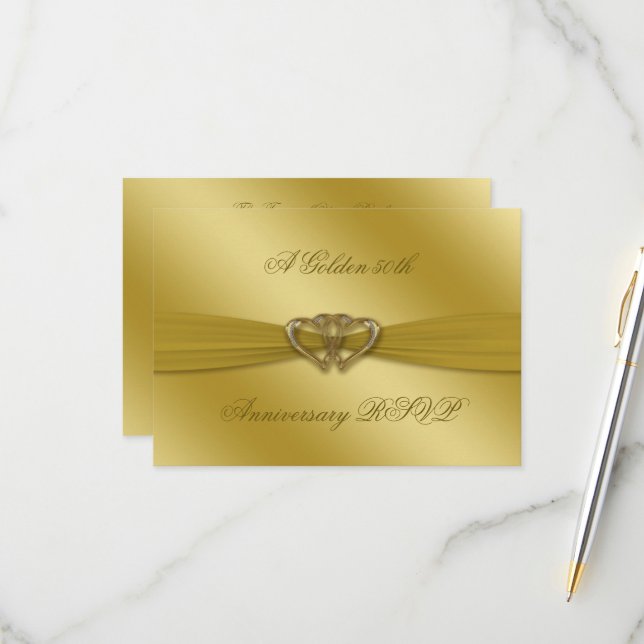 Classic Golden 50th Wedding Anniversary RSVP Card (Front/Back In Situ)