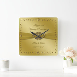 Classic Golden 50th Wedding Anniversary Wall Clock