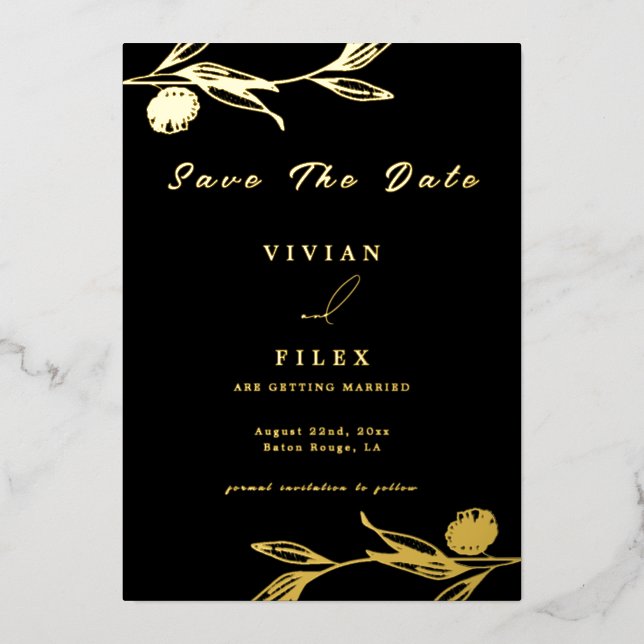 Classic Golden Mini floral Save The Date Card (Front)