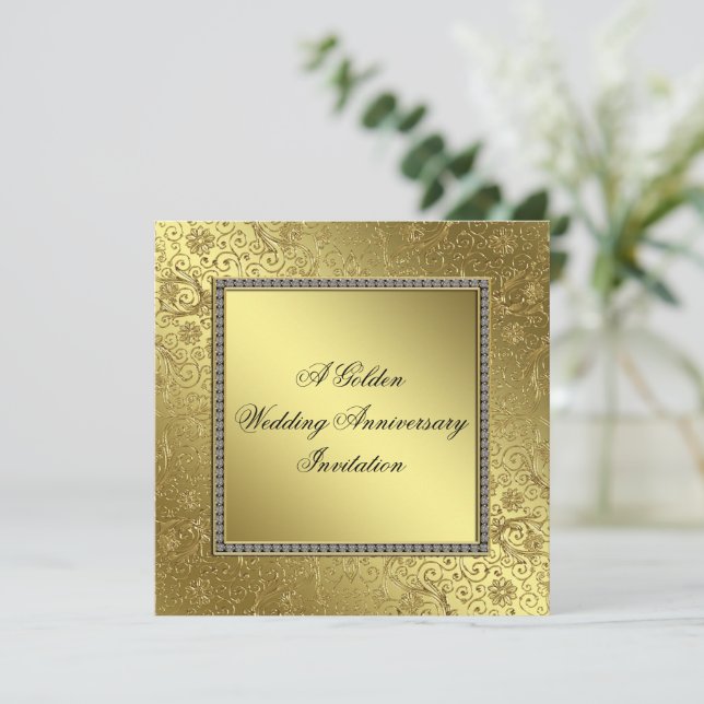 Classic Golden Wedding Anniversary Invitation Card (Standing Front)