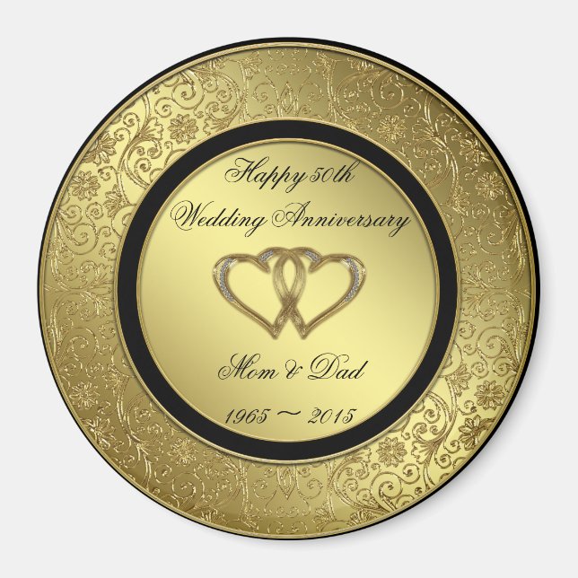 Classic Golden Wedding Anniversary Round Magnet (Front)