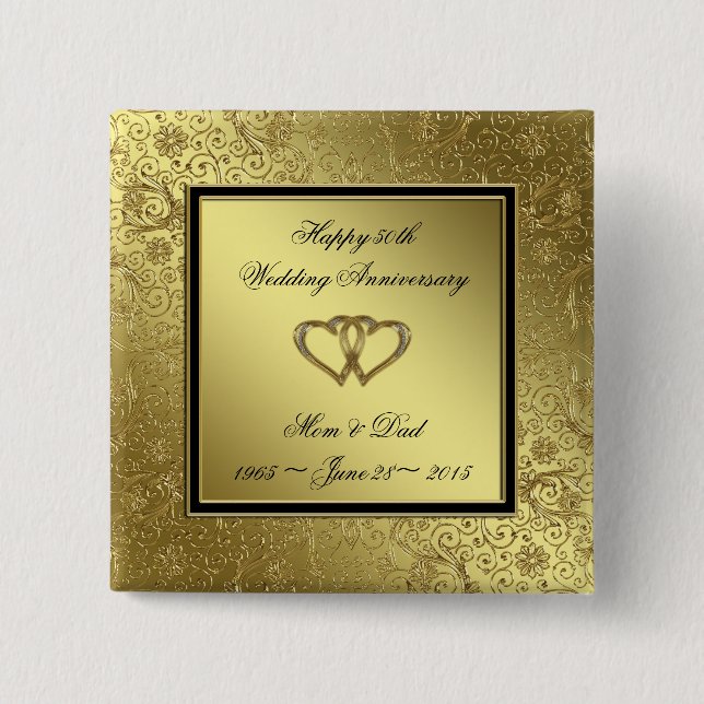 Classic Golden Wedding Anniversary Square Button (Front)