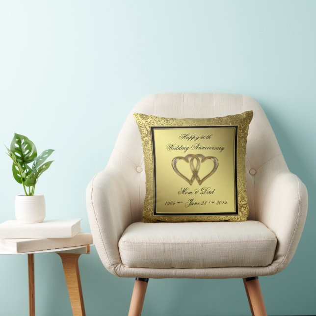 Classic Golden Wedding Anniversary Throw Pillow (Chair)