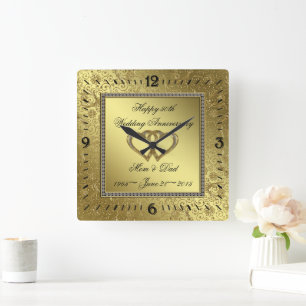 Classic Golden Wedding Anniversary Wall Clock