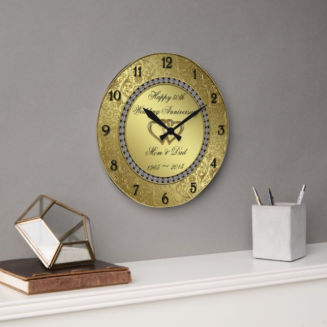 Classic Golden Wedding Anniversary Wall Clock (Office)