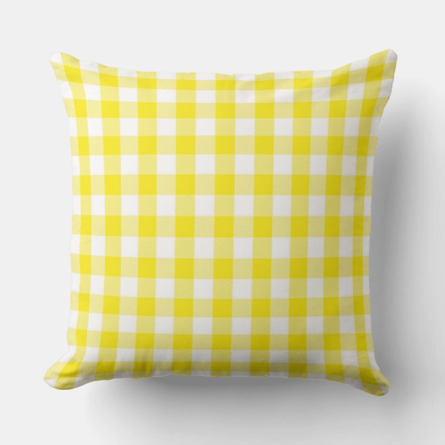 Classic Golden Yellow Gingham Throw Pillow (Front)