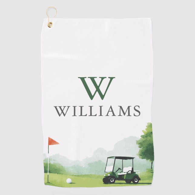 Classic Golf Buggy Custom Name Monogram Towel (Front)