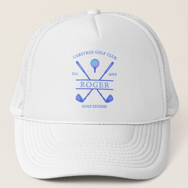 Classic Golf Club Name Modern Blue Trucker Hat (Front)