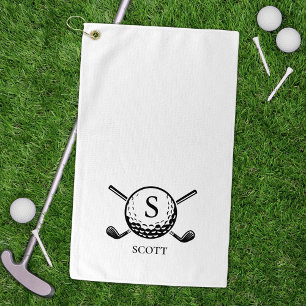 Classic Golf Clubs Monogram Name Black White Towel