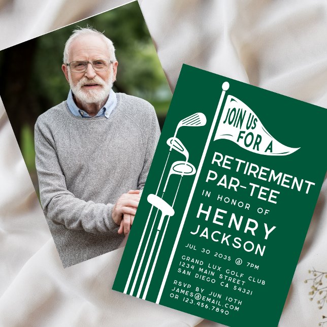 Classic Golf Clubs Retirement Party Photo Green Invitation (Creator Uploaded)