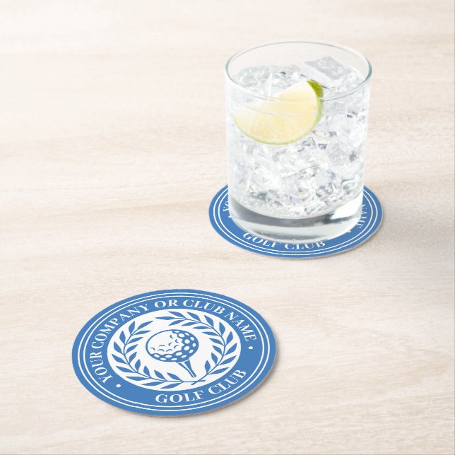 Classic Golf Paper Coaster Set Custom Name Blue (Insitu)