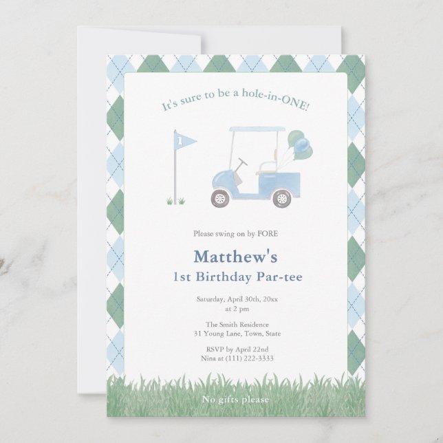 Classic Golf Pattern 1st Birthday Par-tee Party Invitation (Front)