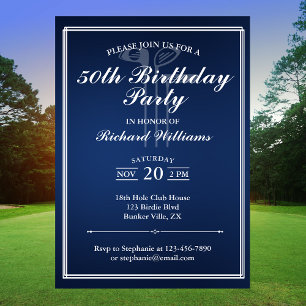Classic Golf Theme Blue White 50th Birthday Invitation